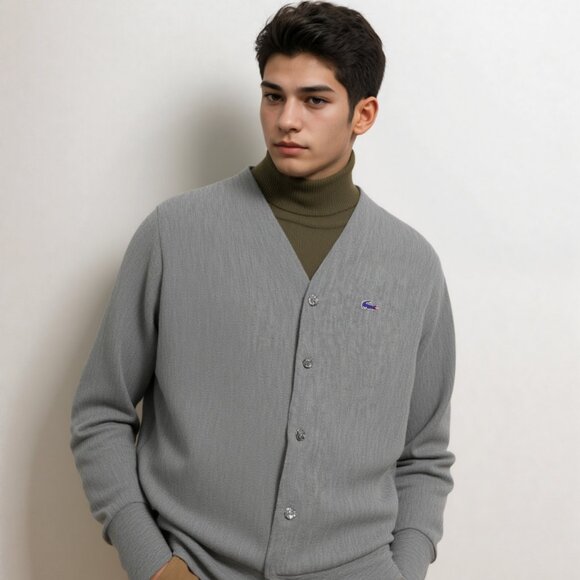 Menswear Vintage Gray Izod Lacoste Button Down Cardigan Sweater Sz L - Picture 1 of 5